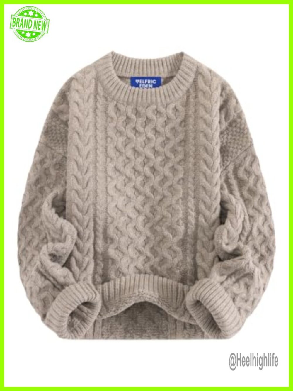 Oversized Chunky Cable Knit Sweater Crew Neck Pullover